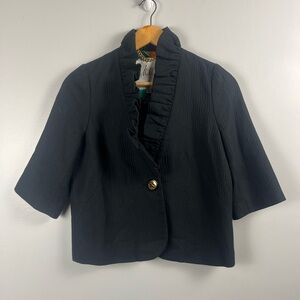 Milly Of New York Cropped Jacket / Blazer Ruffled Neck line / Silk Lining Sz 2